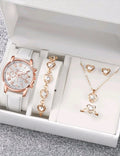 Women's Elegant Three-eye Roman Scale Dial Quartz Watch & Jewelry Set - 4 Pieces
