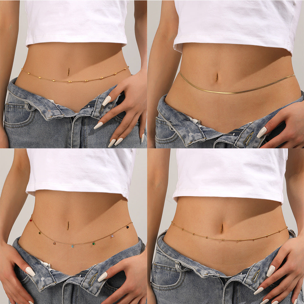 European Bead Chain with Rhinestones Women Waist Accessory