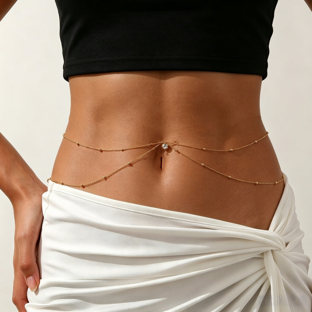 European Bead Chain with Rhinestones Women Waist Accessory